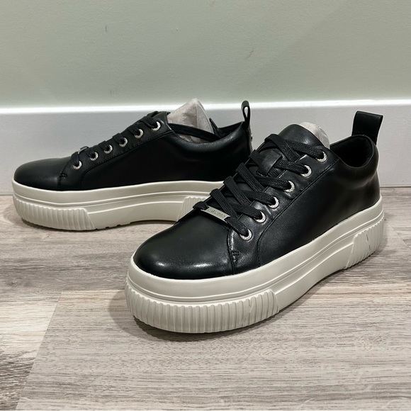 NIB J/SLIDES NYC West Black Leather Sneaker Shoes White Platform Soles Size 9M - Picture 5 of 12